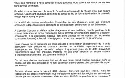 La société de Chasse de Cornillon-Confoux vous informe